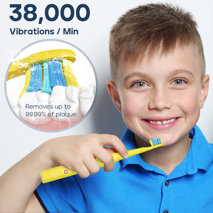 SEAGO Kids Electric Toothbrush - 5 Modes, DIY Stickers, 4 Heads, Ages 3-12, Yellow