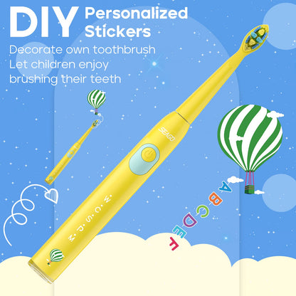 SEAGO Kids Electric Toothbrush - 5 Modes, DIY Stickers, 4 Heads, Ages 3-12, Yellow