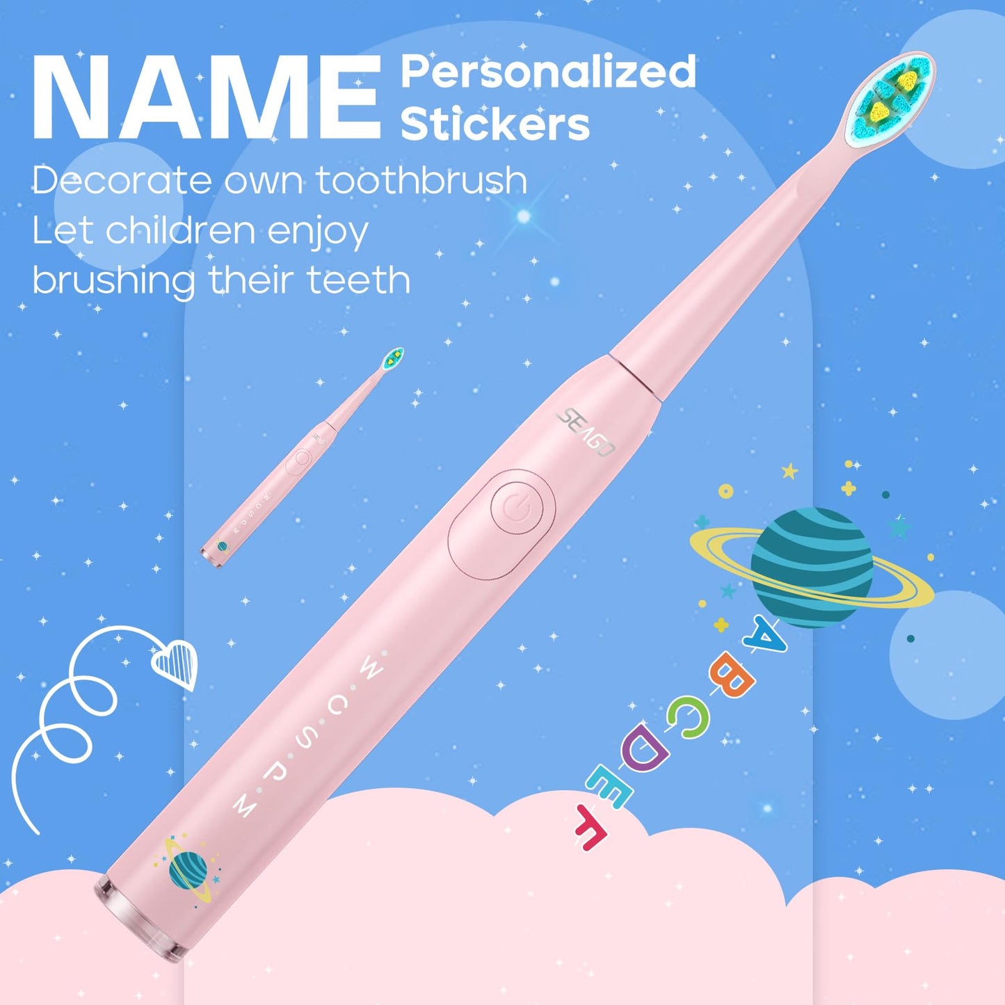 SEAGO Kids Electric Toothbrush SG2303 Pink – 5 Modes, 8 Heads, Ages 3–12