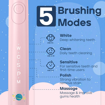SEAGO Kids Electric Toothbrush SG2303 Pink – 5 Modes, 8 Heads, Ages 3–12