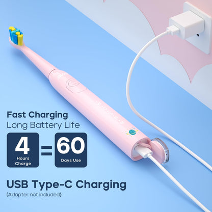 SEAGO Kids Electric Toothbrush SG2303 Pink – 5 Modes, 8 Heads, Ages 3–12