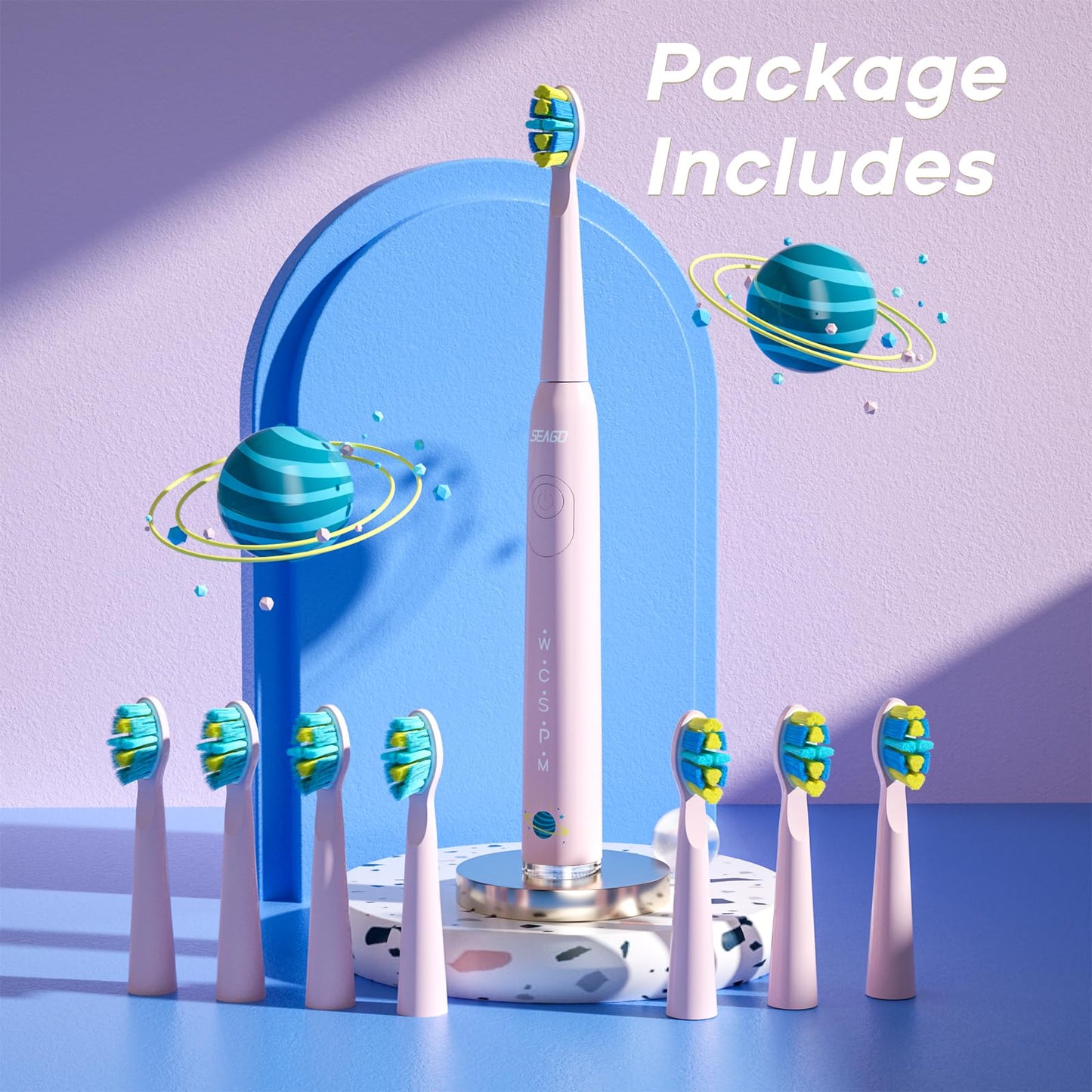 SEAGO Kids Electric Toothbrush SG2303 Pink – 5 Modes, 8 Heads, Ages 3–12