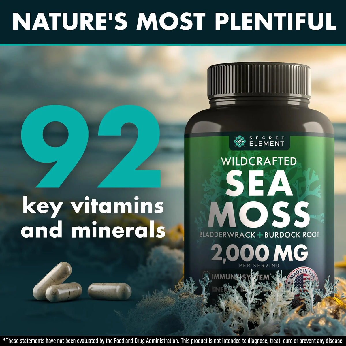 Secret Element Sea Moss Capsules – Irish Sea Moss Advanced with Burdock Root, Bladderwrack & Muira Puama – 120 Capsules (3 Pack) BritishVita | Premium UK Vitamins & Wellness Supplements
