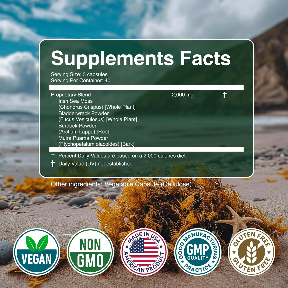Secret Element Sea Moss Capsules – Irish Sea Moss Advanced with Burdock Root, Bladderwrack & Muira Puama – 120 Capsules (3 Pack) BritishVita | Premium UK Vitamins & Wellness Supplements