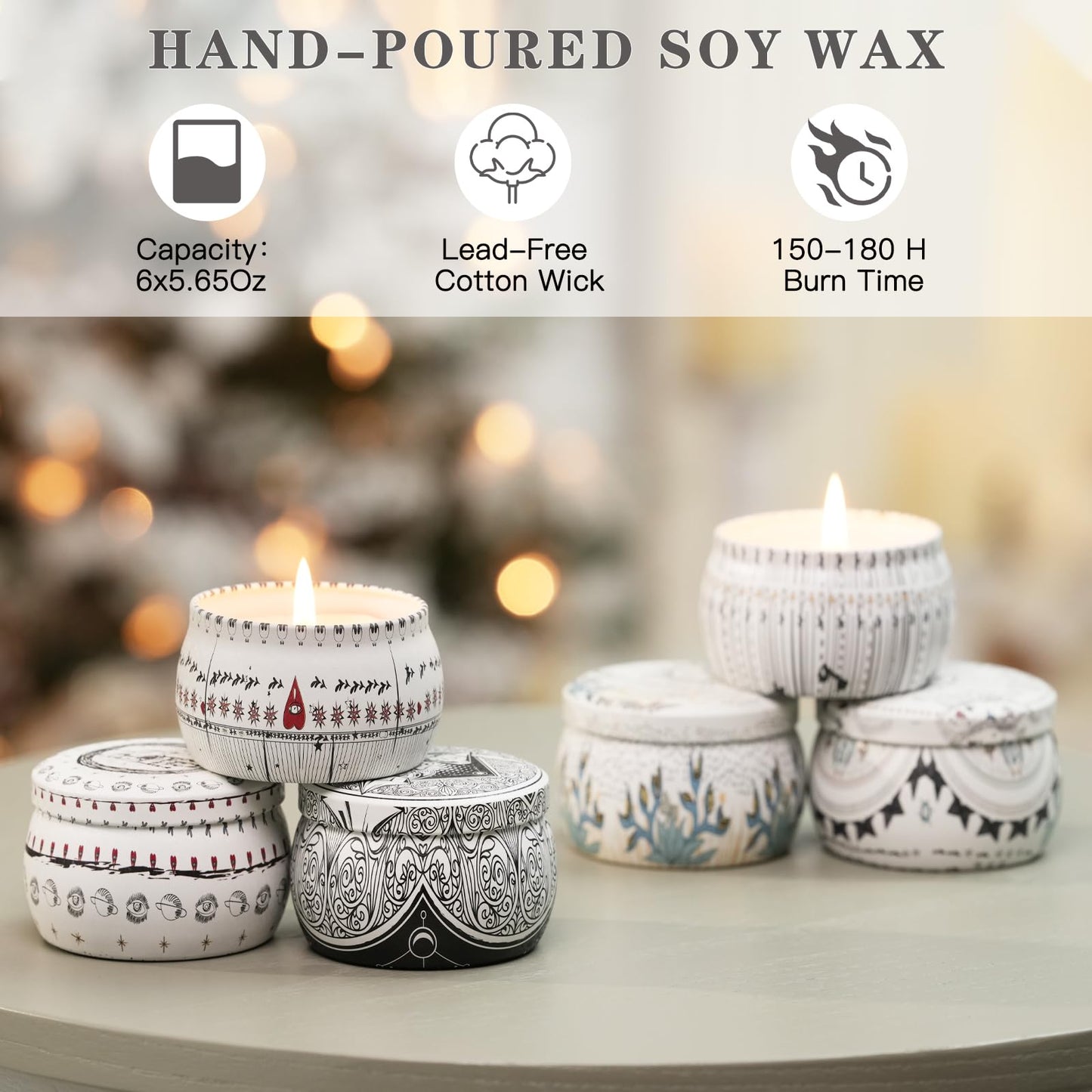Mystical Scented Candle Gift Set – 6 Large 5.5 oz Celestial Jars with Zodiac Designs