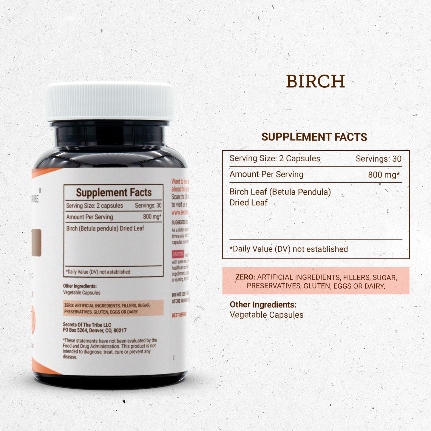 Birch Leaf Supplement - Secrets of the Tribe 60 Capsules 800 mg Pack of 2