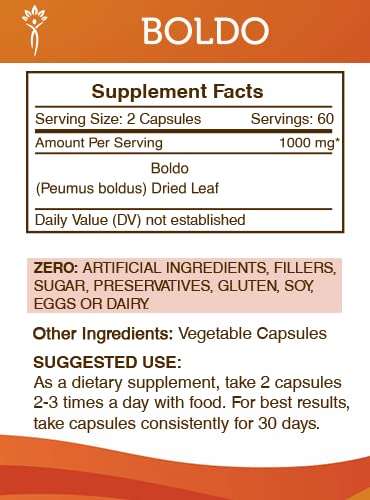 Secrets of the Tribe Boldo 120 Capsules – 1000 mg Per Serving (Peumus boldus)