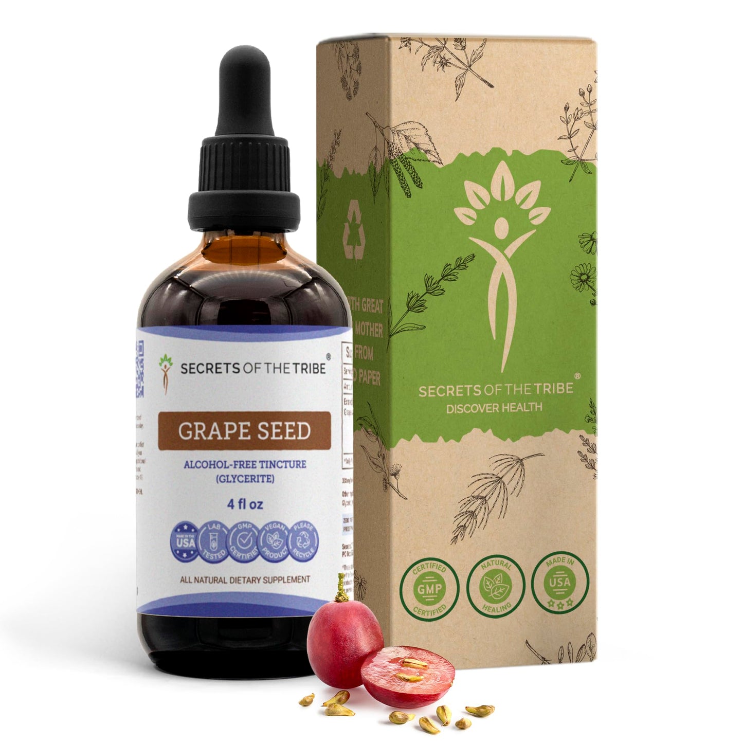 Secrets of the Tribe Grape Seed Tincture – Alcohol-Free Liquid Extract (Vitis Vinifera, Dried Seed) 4 oz