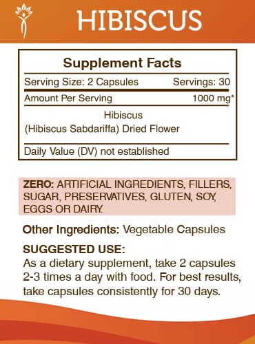 Secrets of the Tribe Hibiscus 60 Capsules - 1000 mg Hibiscus Sabdariffa