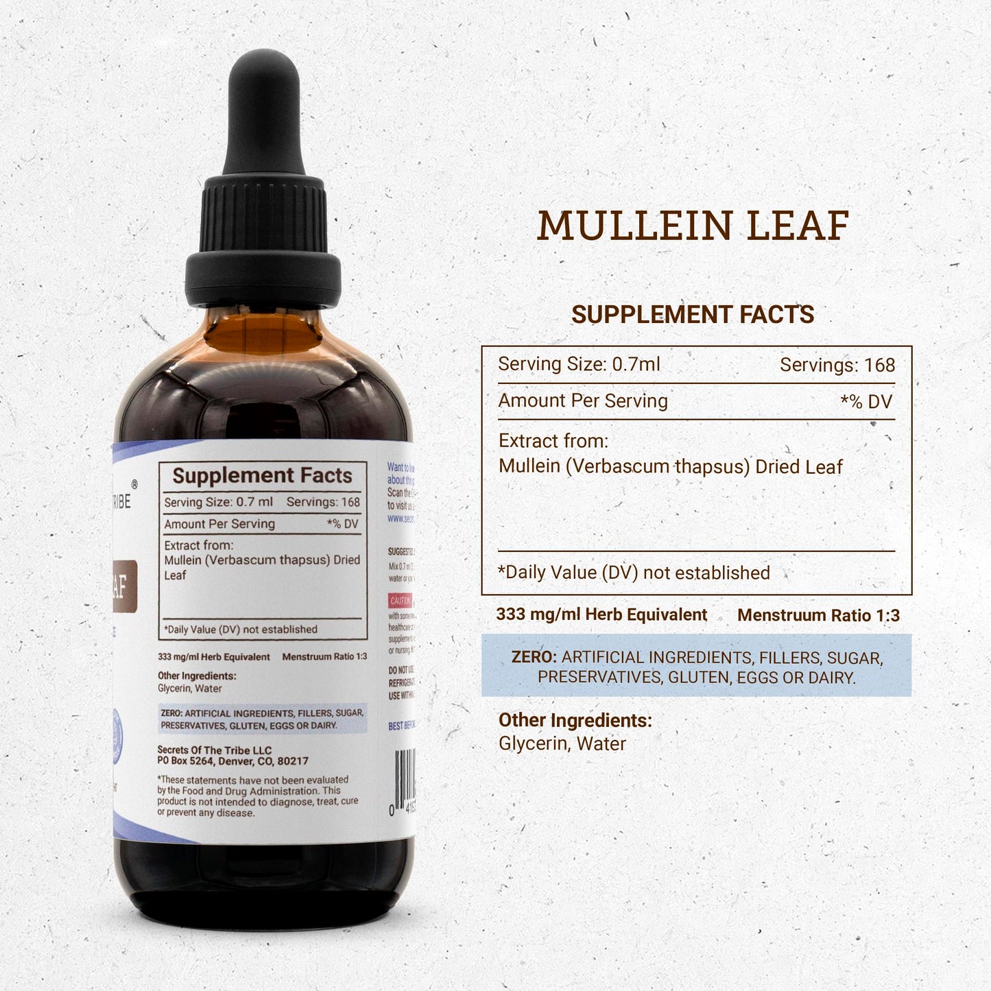 Secrets of the Tribe Mullein Leaf Tincture - Alcohol-Free Liquid Extract (4 FL OZ)
