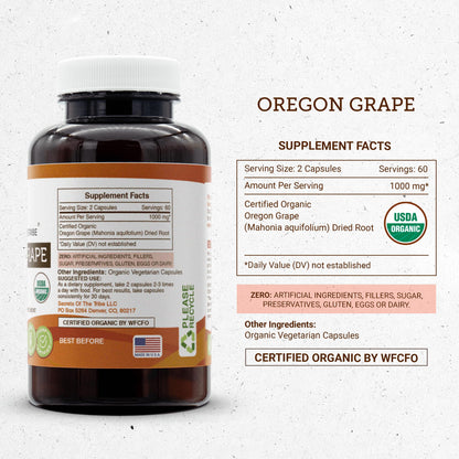 Secrets of the Tribe Oregon Grape Capsules – USDA Organic (120 Count)
