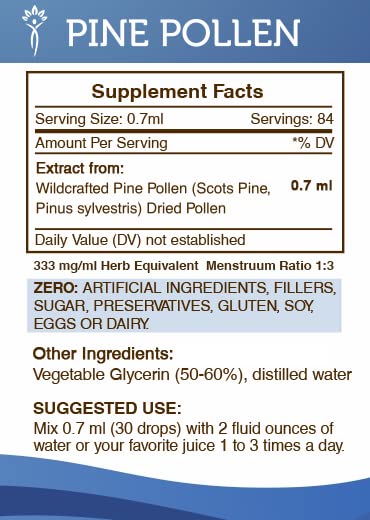 Secrets of the Tribe Pine Pollen Tincture – Alcohol-Free Wildcrafted Extract (2 FL OZ)