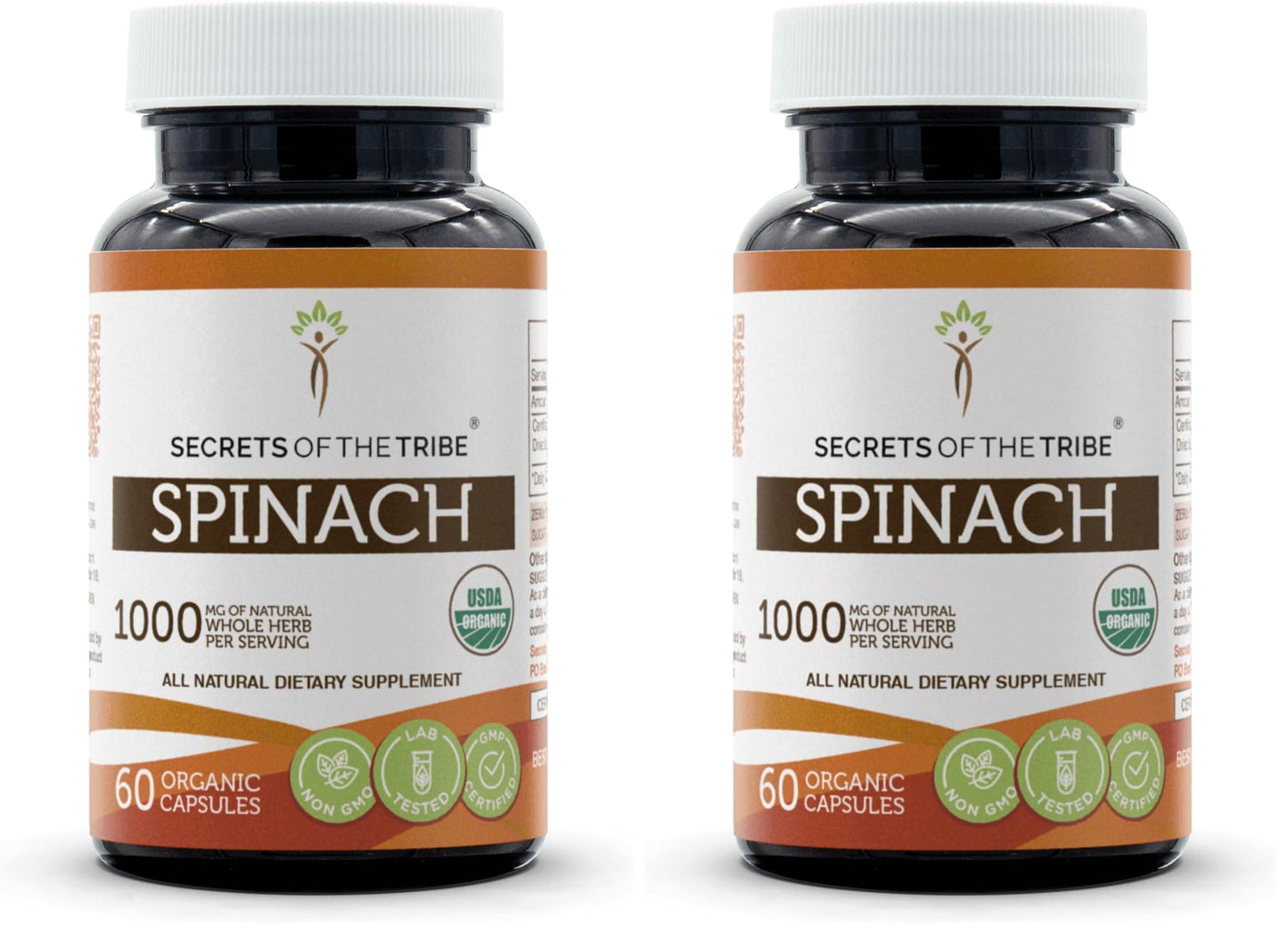 Secrets of the Tribe Spinach 60 Capsules – 1000 mg – USDA Organic Spinach (Pack of 2)