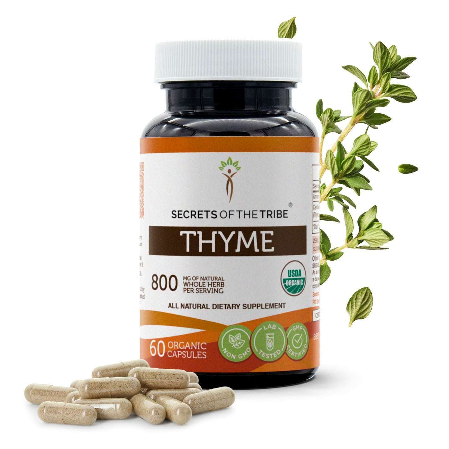 Secrets of the Tribe Thyme 60 Capsules – USDA Organic Thymus vulgaris (Toni Effect) in Vegetable Capsules