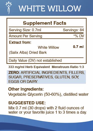 Secrets of the Tribe White Willow Tincture Alcohol-Free Extract - White Willow (Salix Alba) Dried Bark 2 oz