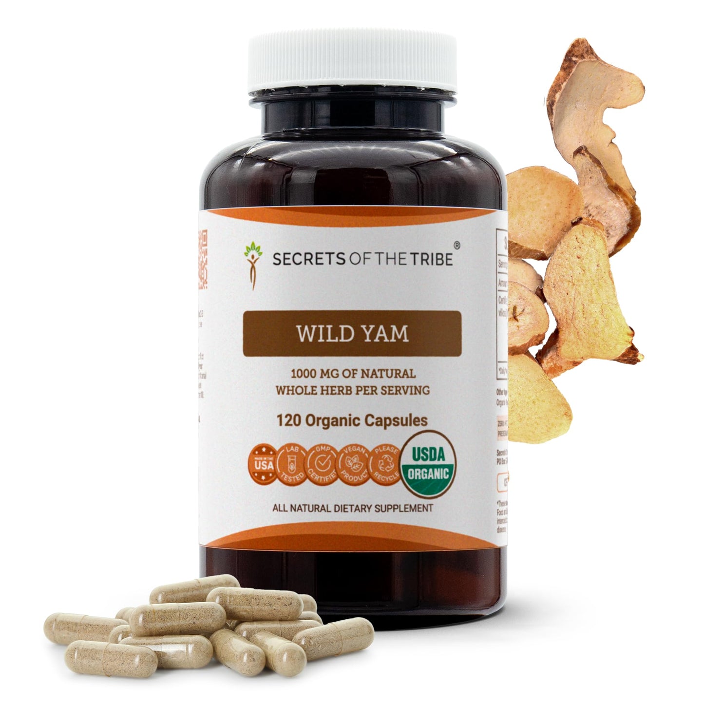 Secrets of the Tribe Wild Yam - USDA Organic 120 Capsules | Vegetarian Capsule