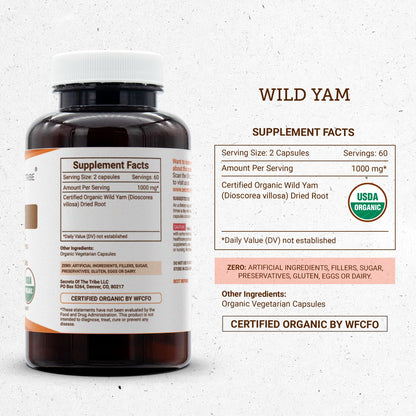 Secrets of the Tribe Wild Yam Capsules 1000 mg – USDA Organic, Hormone Support (120 capsules)