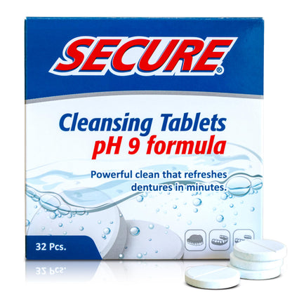Secure Daily Cleansing Tablets – pH 9 Denture Cleaners | 32 Tablets (1 Pack) For Dentures, Retainers & Night Guards