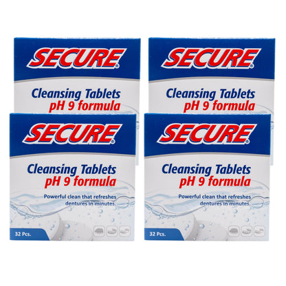 Secure Daily Cleansing Tablets – pH 9 Denture Cleaner (32 Tablets, 4 Pack)