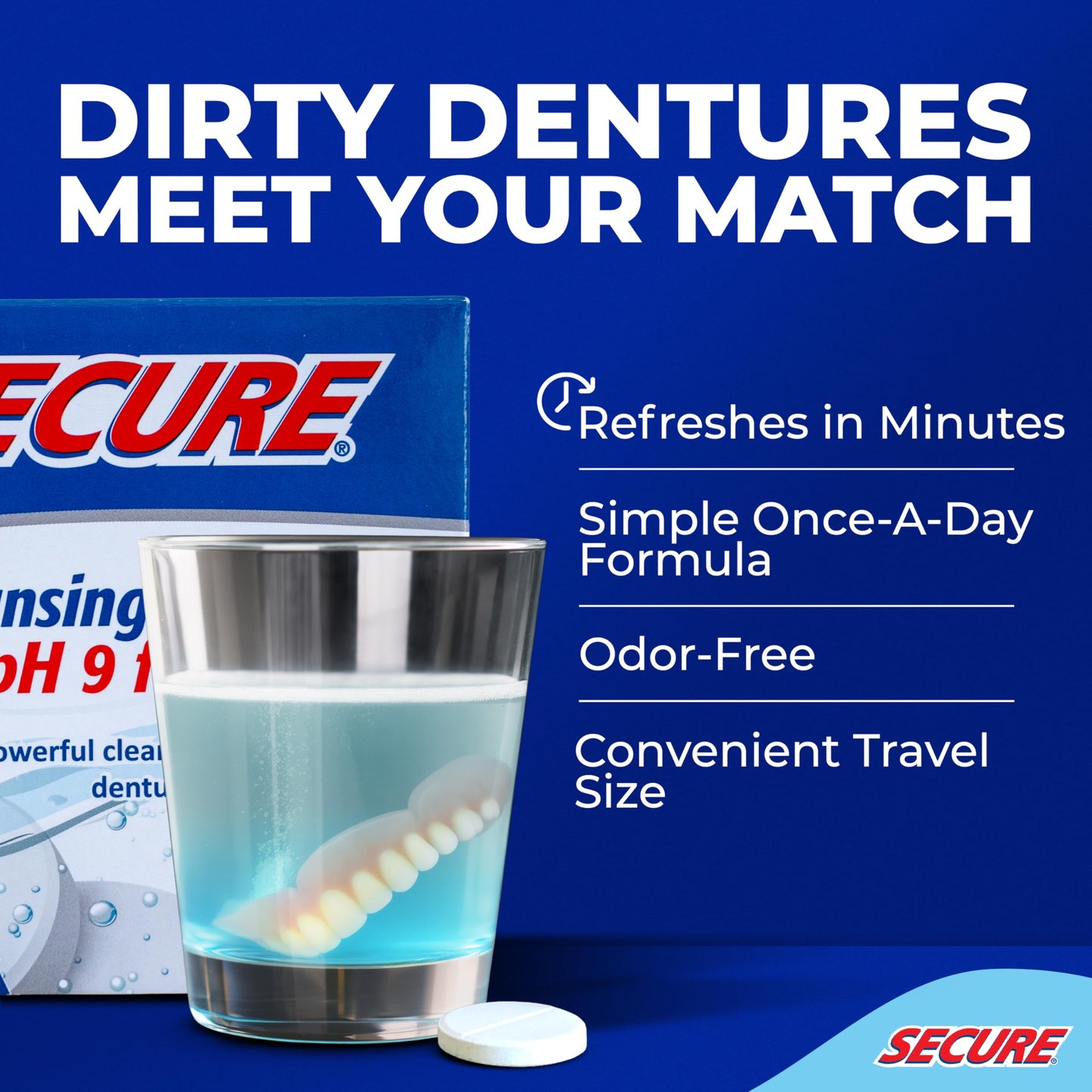 Secure Daily Cleansing Tablets – pH 9 Denture Cleaner | 32 Tablets (2 Pack)