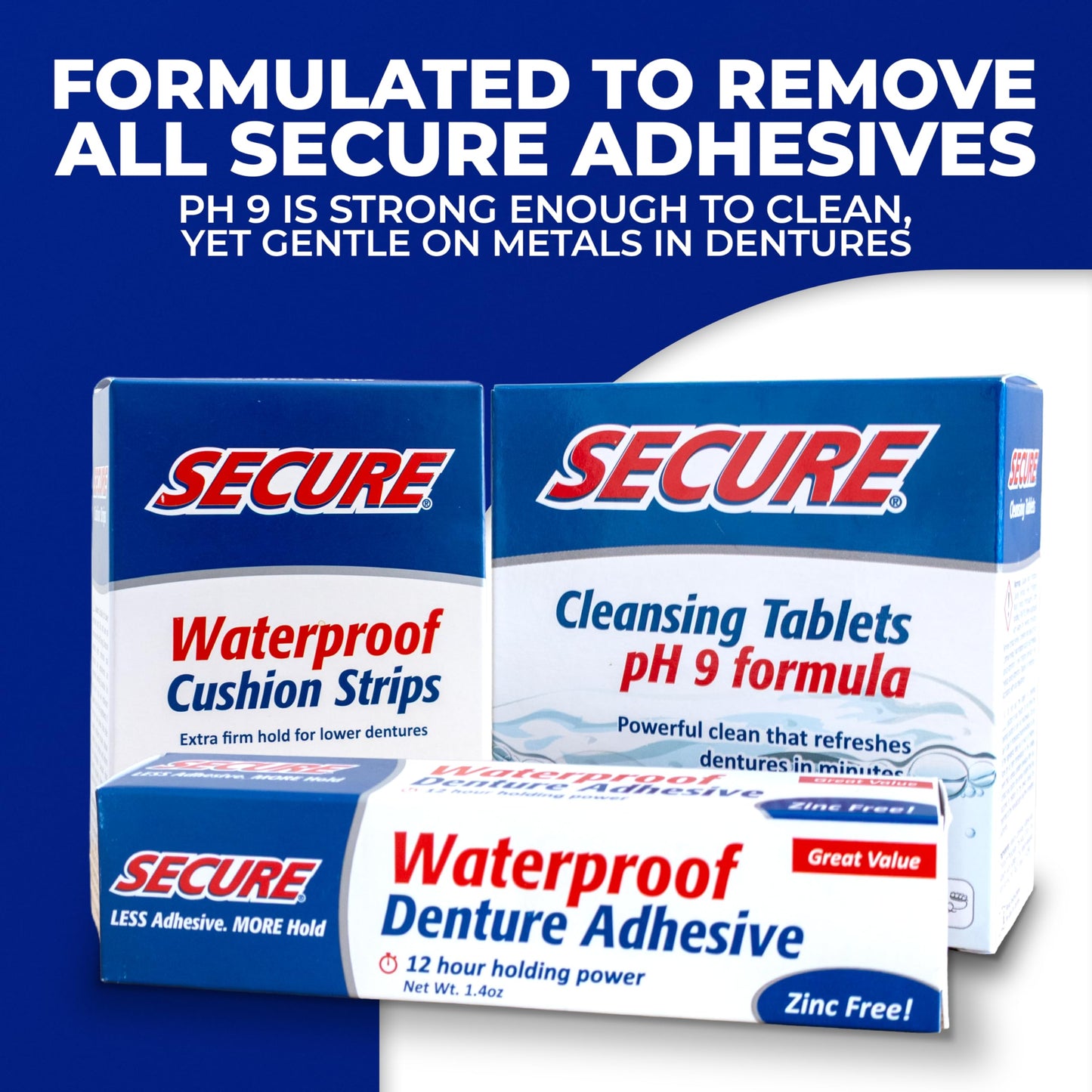 Secure Daily Cleansing Tablets – pH 9 Denture Cleaner | 32 Tablets (2 Pack)