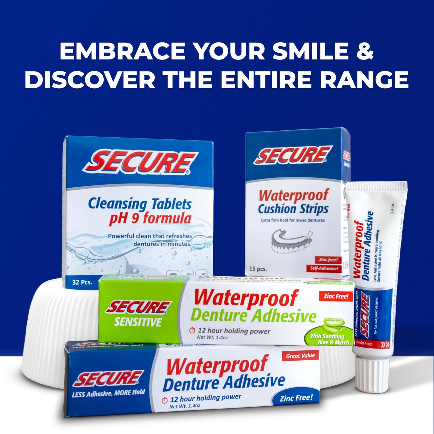 Secure Daily Cleansing Tablets – pH 9 Denture Cleaner | 32 Tablets (2 Pack)