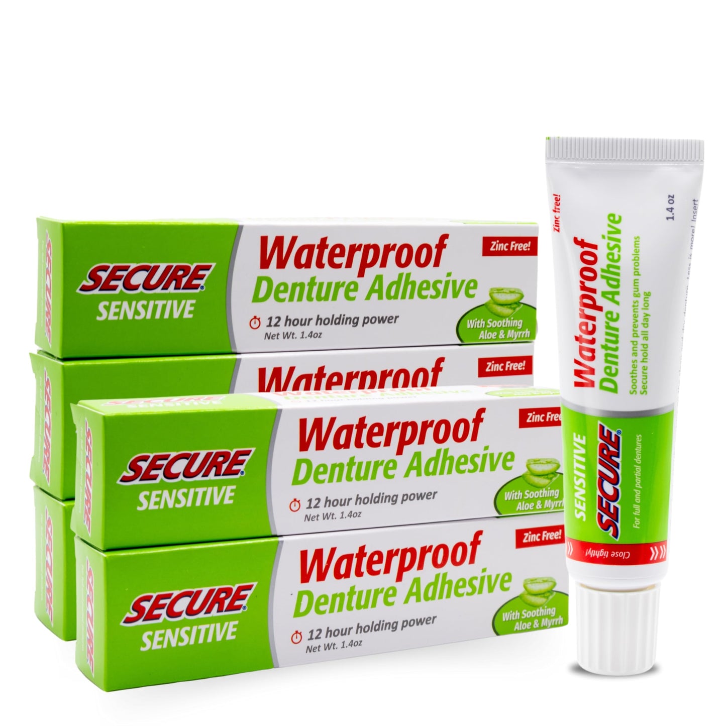 Secure Denture Adhesive with Aloe Vera & Myrrh - 12-Hour Waterproof Seal - 1.4 oz