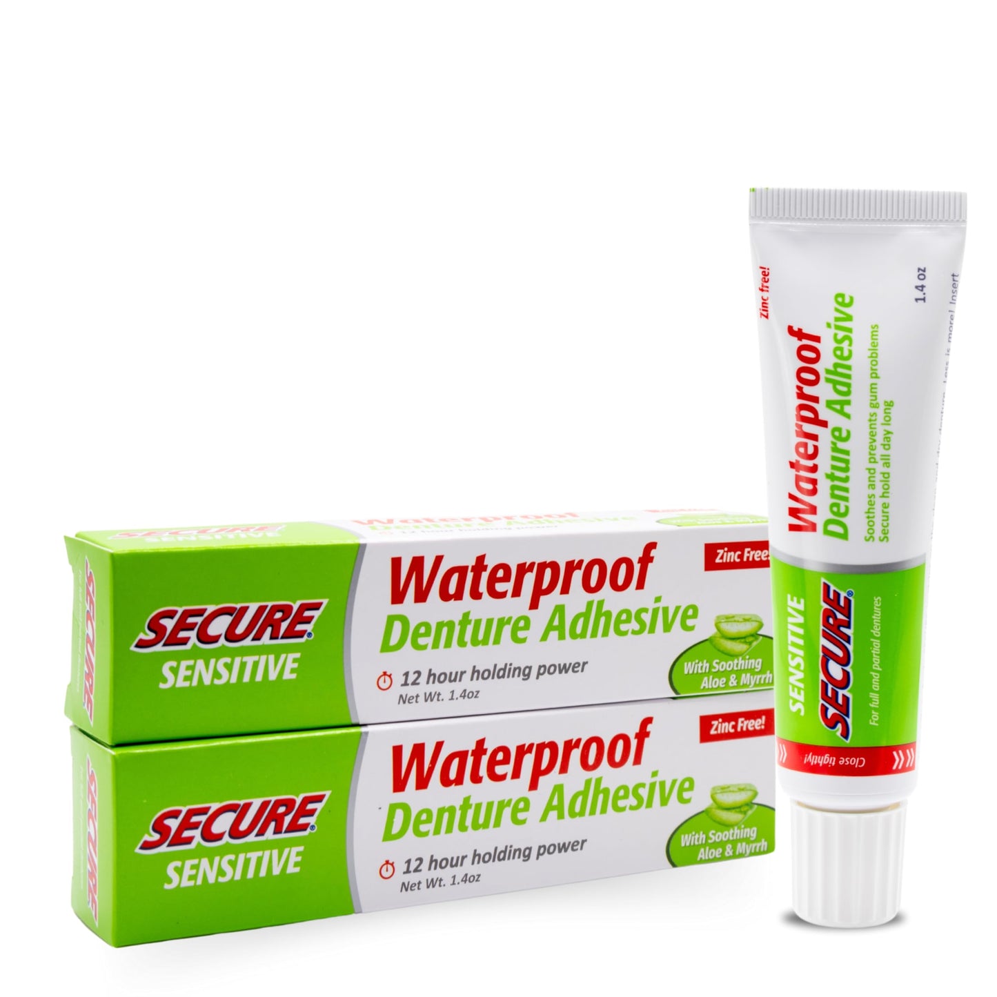 Denture Adhesive with Aloe Vera & Myrrh – 12-Hour Waterproof Hold – All Denture Types – 1.4 oz
