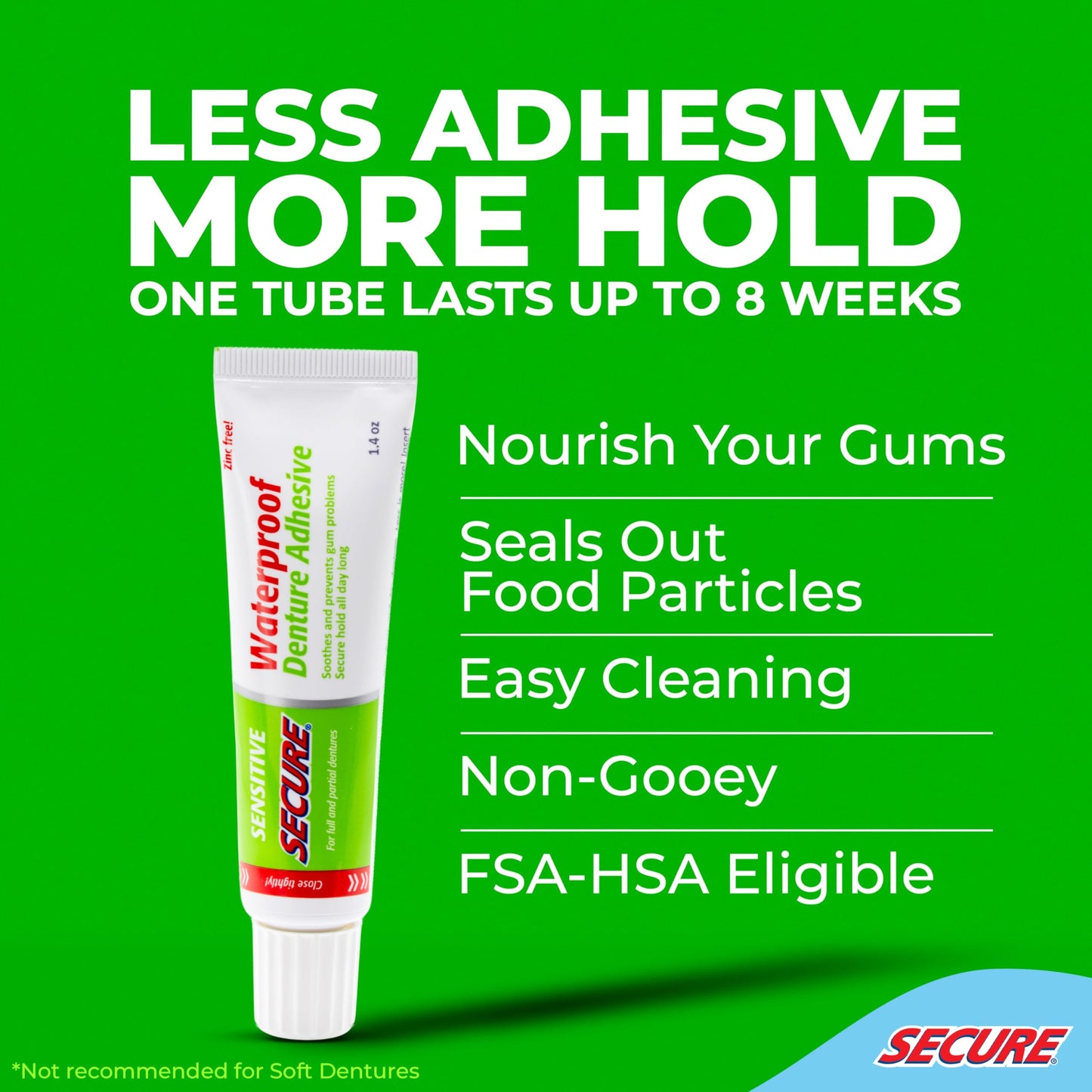 Denture Adhesive with Aloe Vera & Myrrh – 12-Hour Waterproof Hold – All Denture Types – 1.4 oz