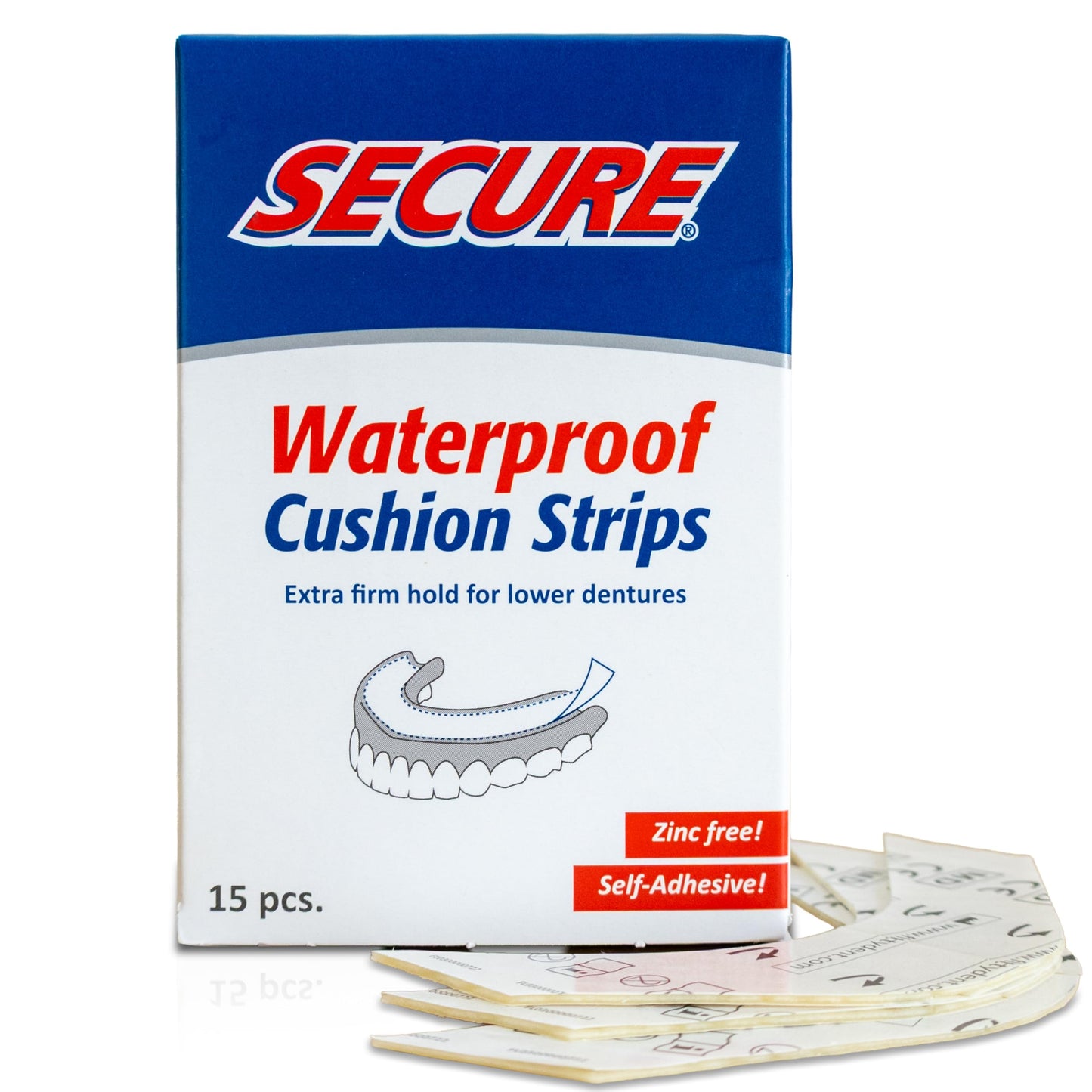 Secure Denture Adhesive Strips – Zinc Free, Waterproof – All-Day Hold (75 Strips)