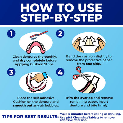 Secure Denture Adhesive Strips – Zinc-Free, Waterproof, All-Day Hold | 60 Strips (4 Pack)