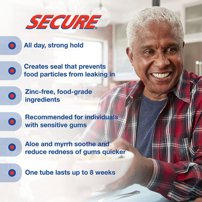 Secure Denture Bonding Adhesive Zinc 1 oz – Sensitive Gum Formula