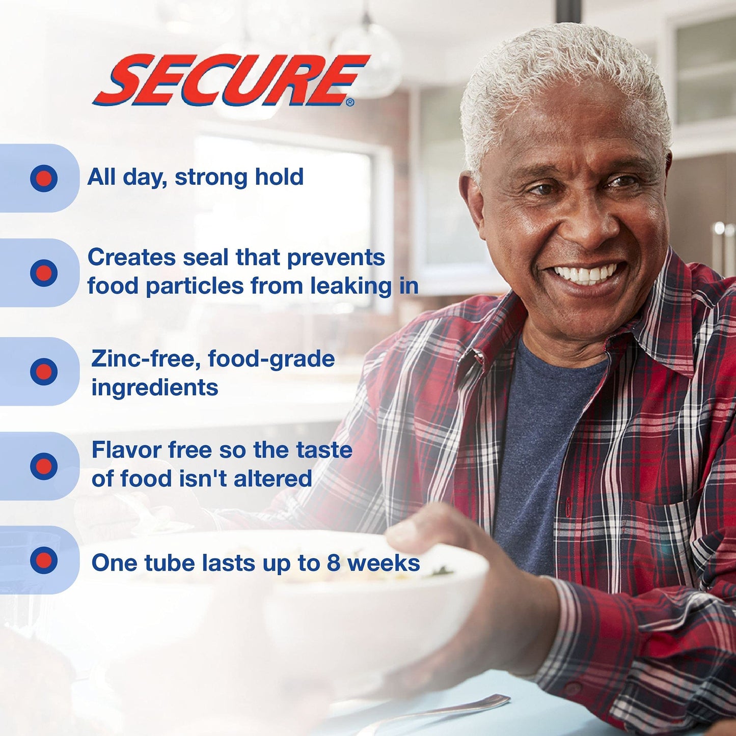 Secure Waterproof Denture Adhesive – Zinc Free, Extra Strong Hold (1.4 oz x 2)