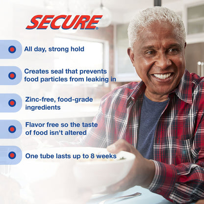 Secure Waterproof Denture Adhesive – Zinc Free, Extra Strong Hold (1.4 oz x 2)