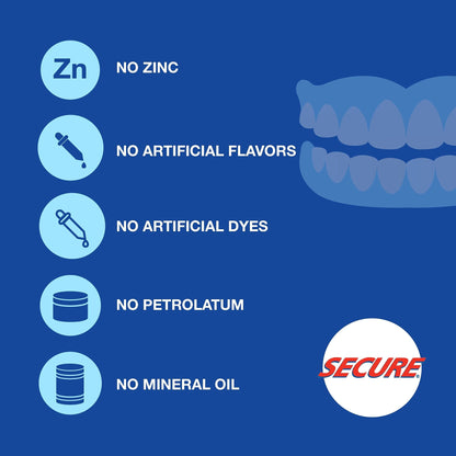 Secure Waterproof Denture Adhesive – Zinc Free, Extra Strong Hold (1.4 oz x 2)