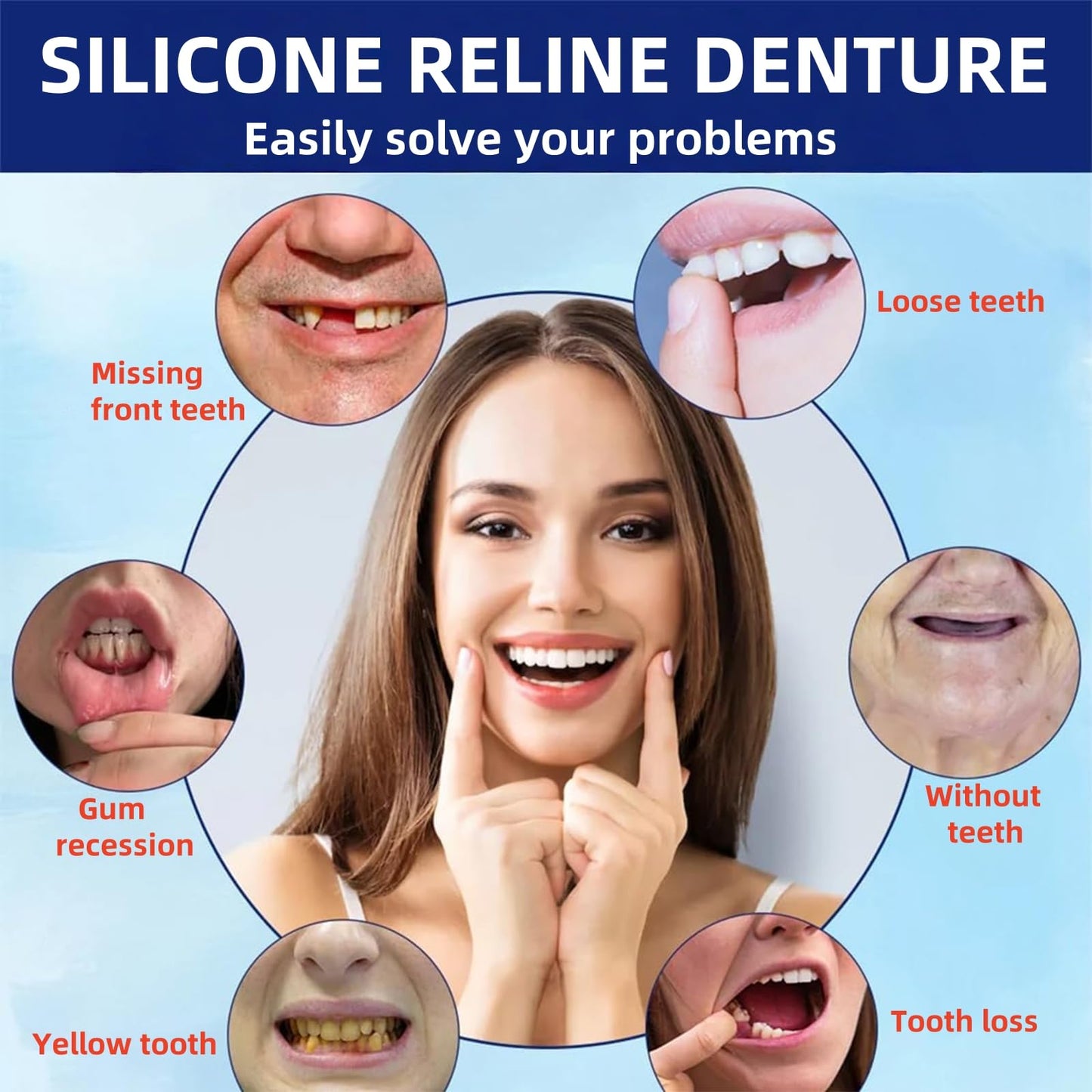 Xinshijie Soft Silicone Denture Liners - Comfortable Upper & Lower Set