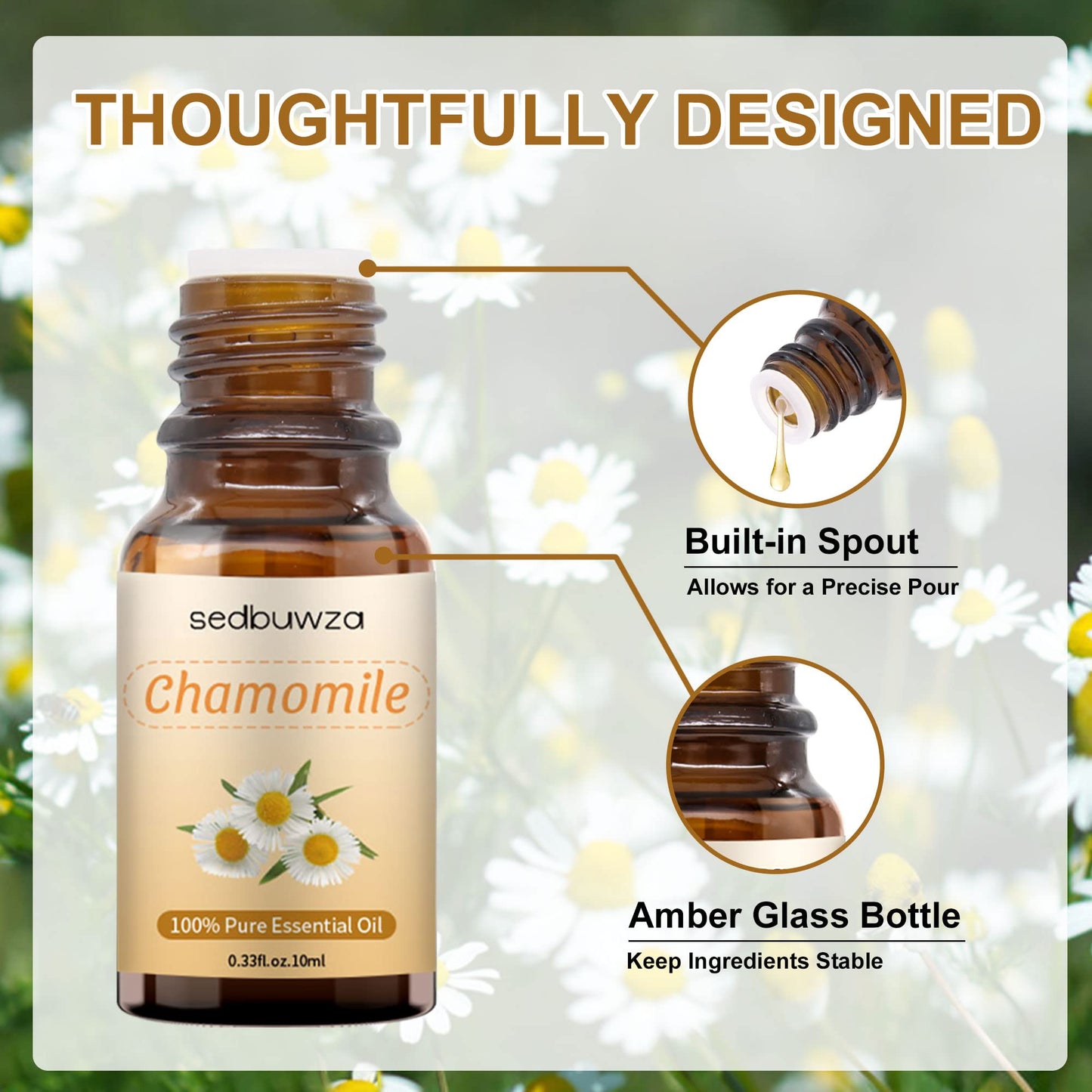 Sedbuwza Chamomile Essential Oil – Pure Organic Chamomile Fragrance for Diffuser, Soap & Candle