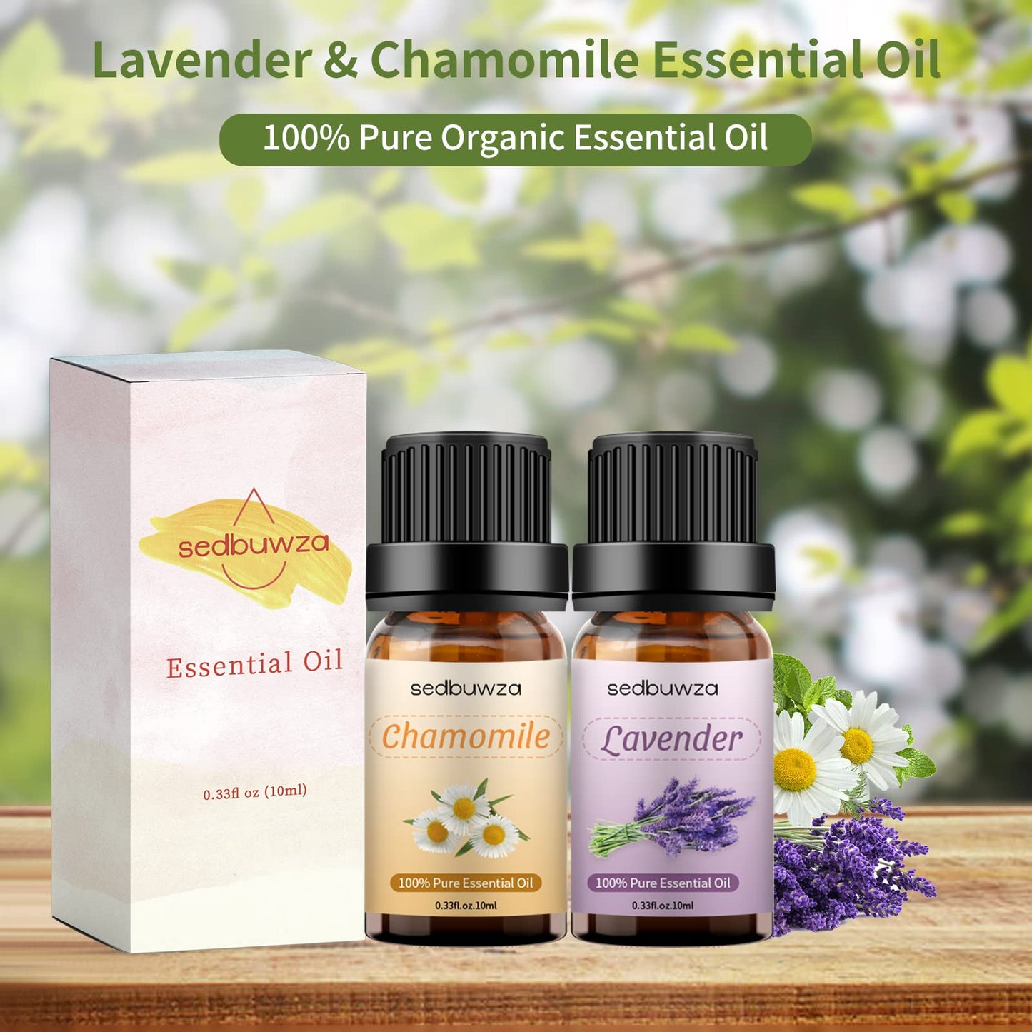 Sedbuwza Lavender Chamomile Essential Oil Set 2x10 ml | Diffuser & Aromatherapy