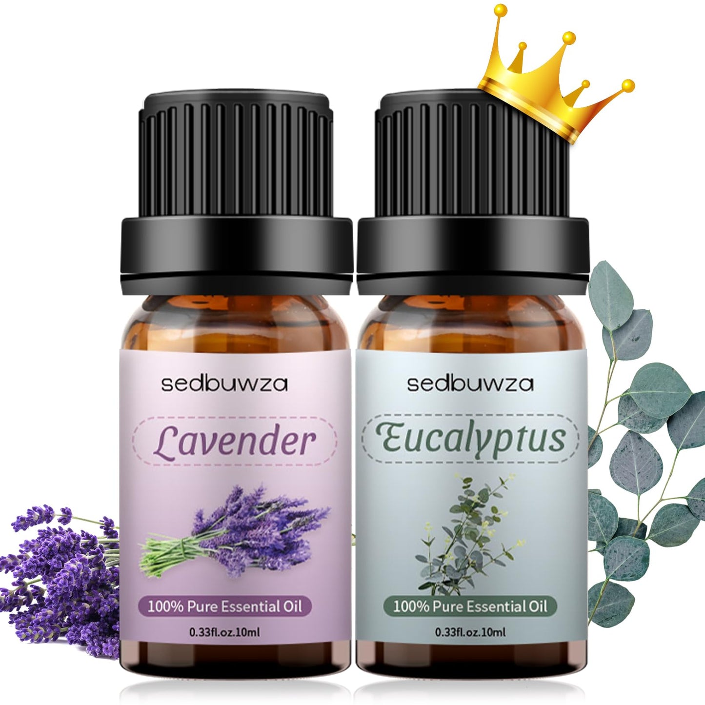 Sedbuwza Lavender & Eucalyptus Essential Oil Set – 2 x 10 ml | Diffuser, Aromatherapy, Soap & Candle Making