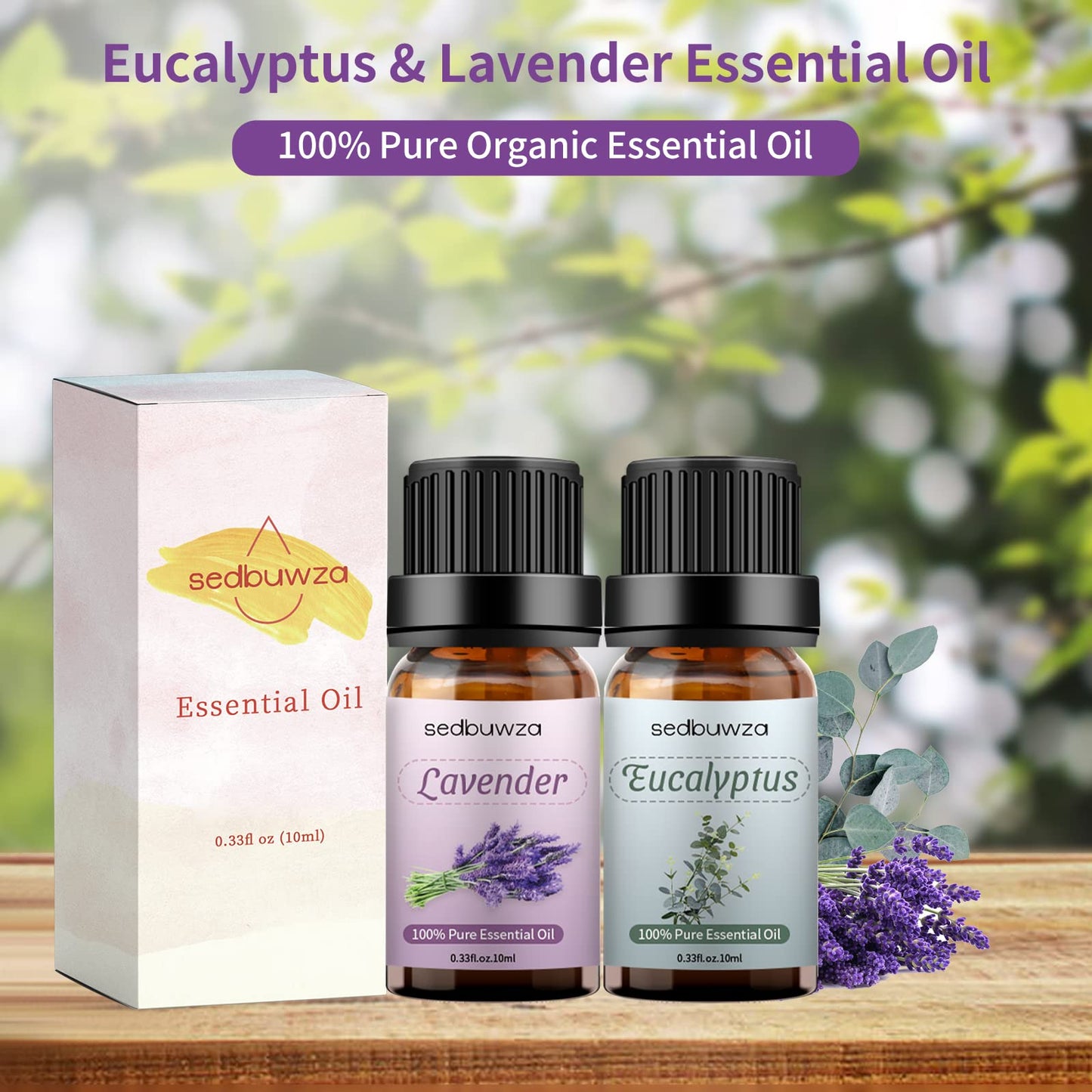 Sedbuwza Lavender & Eucalyptus Essential Oil Set – 2 x 10 ml | Diffuser, Aromatherapy, Soap & Candle Making
