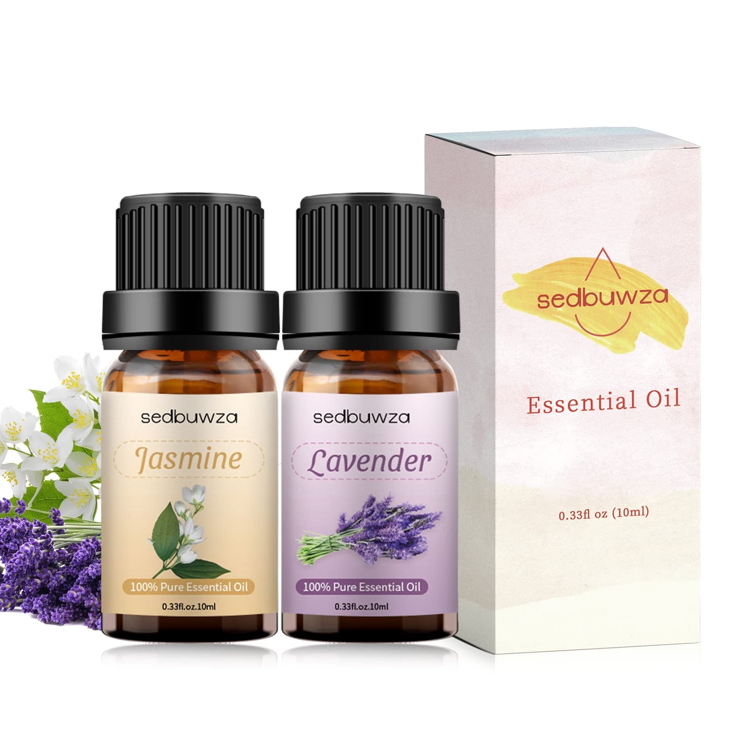Sedbuwza Lavender Jasmine Essential Oil Set - 2 x 10 ml | Diffuser, Aromatherapy, Massage, Soap & Candle Making
