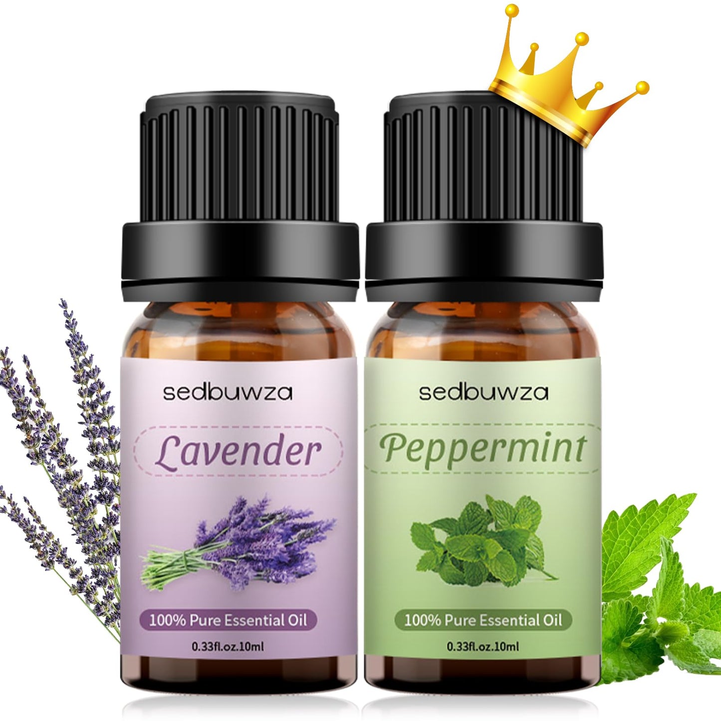 Sedbuwza Lavender & Peppermint Essential Oil Set – 2 x 10ml for Diffuser, Aromatherapy