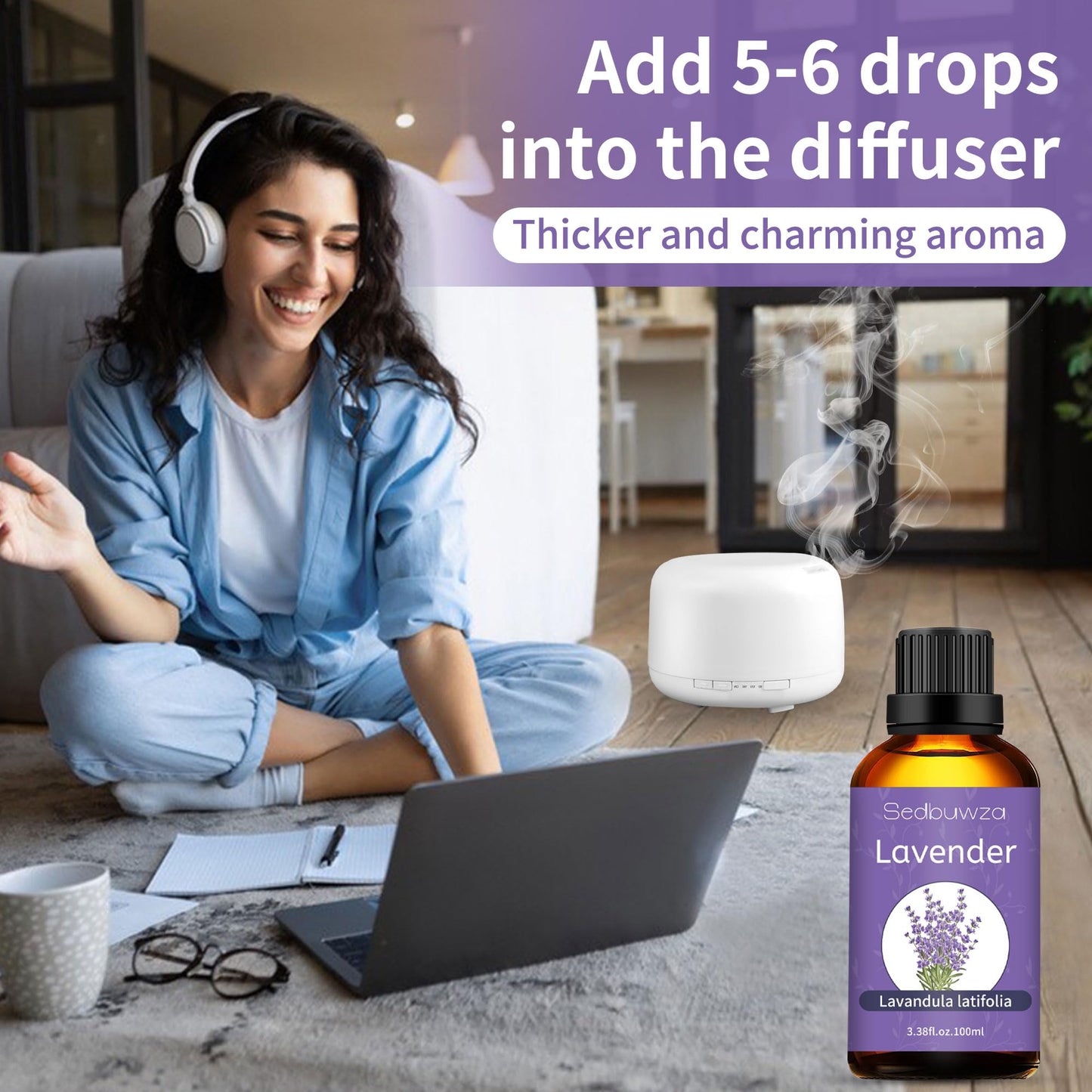 Sedbuwza Lavender Oil Essential Oil - 100% Pure & Natural, 100ml / 3.38 Fl Oz with Premium Glass Dropper