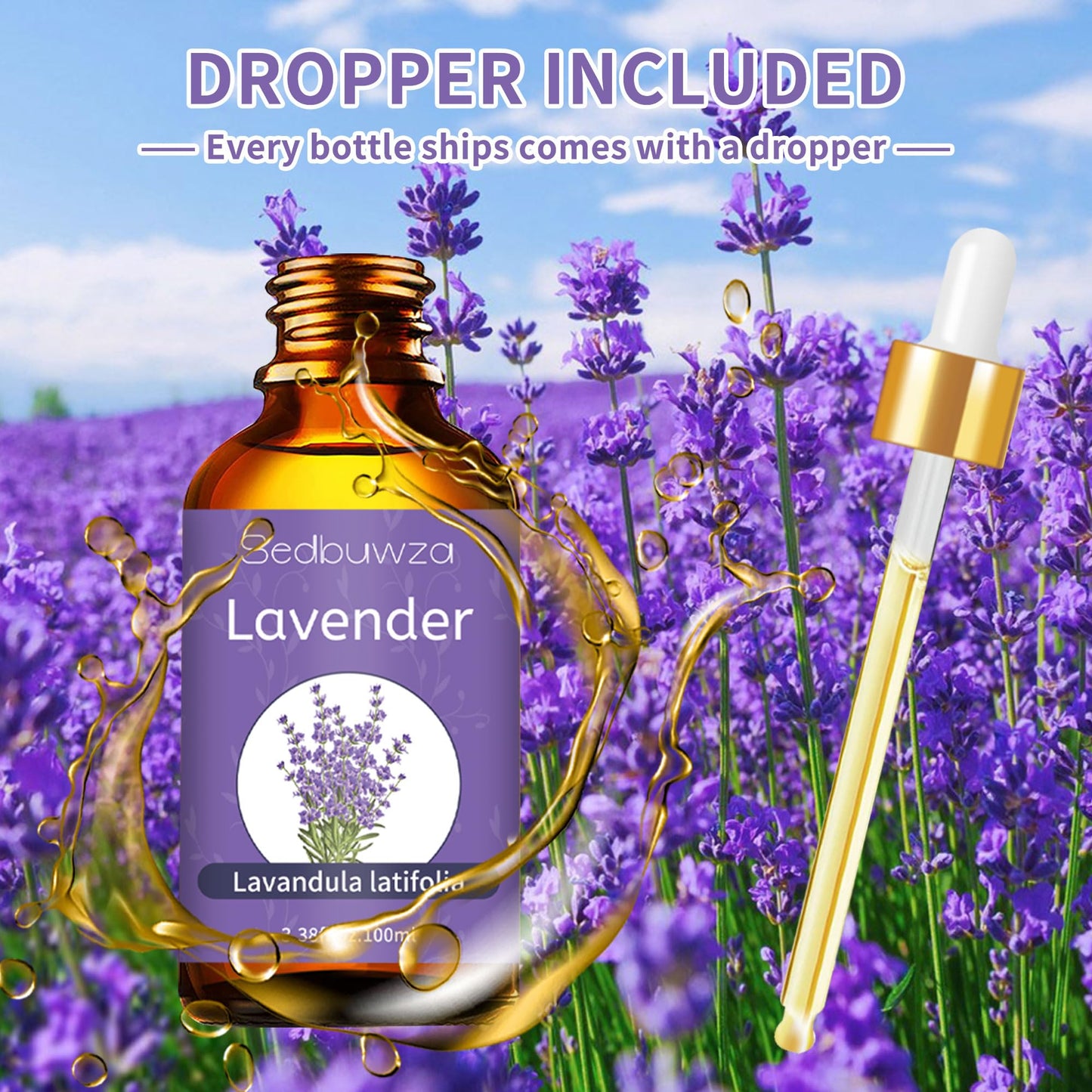 Sedbuwza Lavender Oil Essential Oil - 100% Pure & Natural, 100ml / 3.38 Fl Oz with Premium Glass Dropper