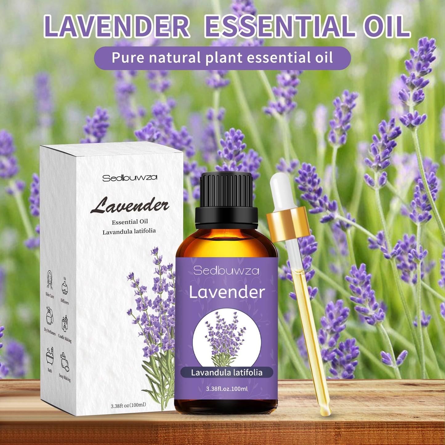 Sedbuwza Lavender Oil Essential Oil - 100% Pure & Natural, 100ml / 3.38 Fl Oz with Premium Glass Dropper