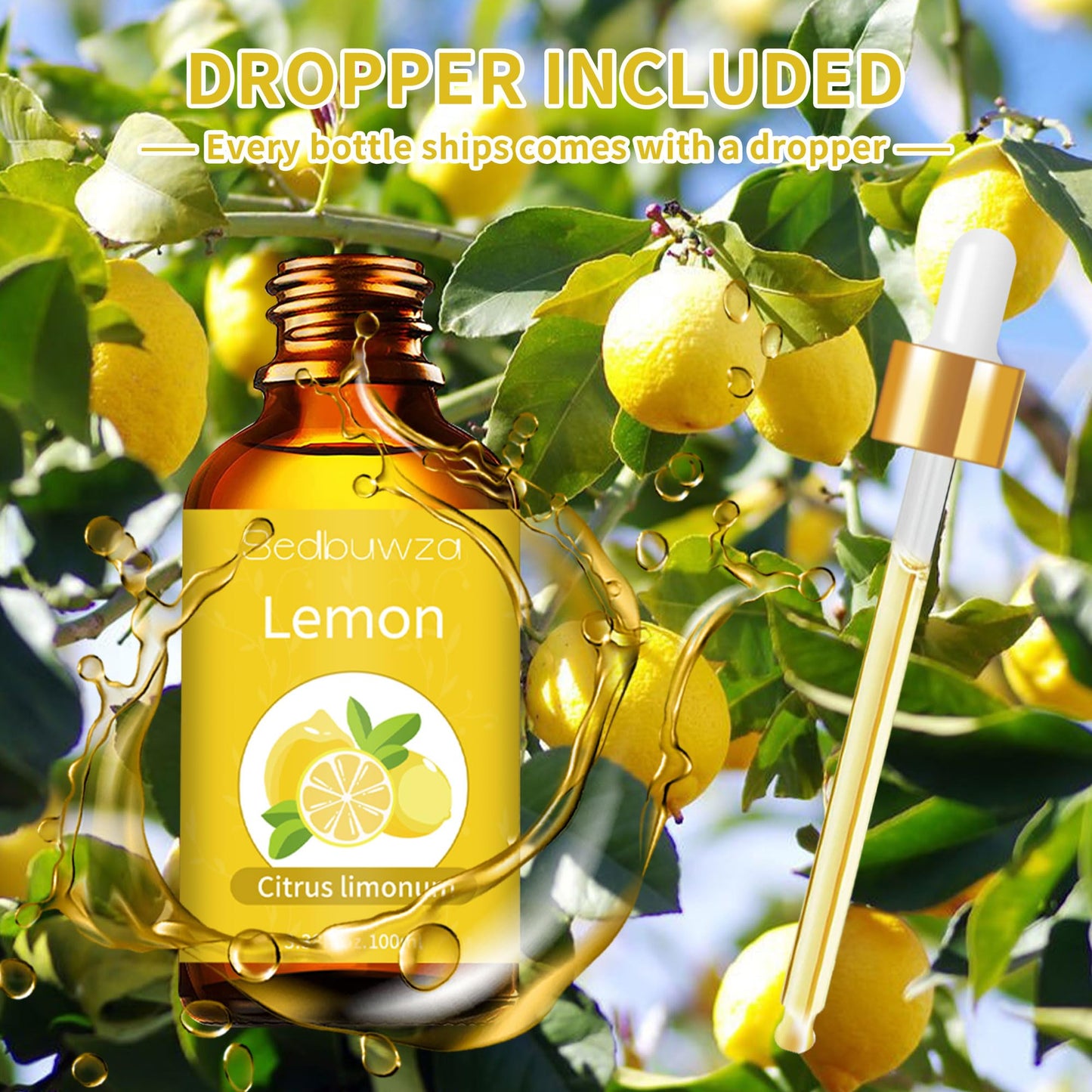 Sedbuwza Lemon Essential Oil 3.38 Fl Oz – 100% Pure, Undiluted Lemon Oil for Diffusers, Aromatherapy, Candles & Soap Making