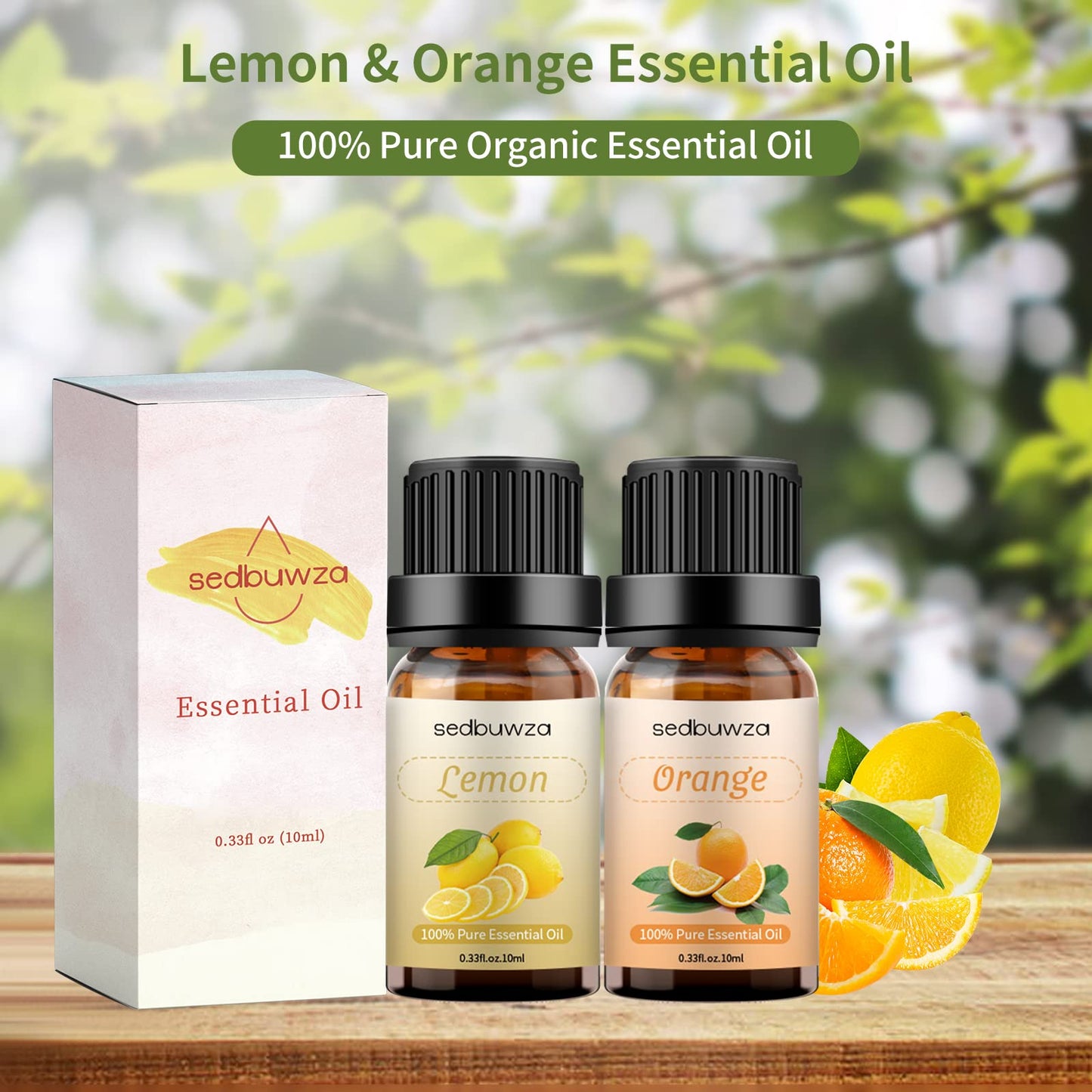 Sedbuwza Lemon & Orange Essential Oil Set - 2x10ml | Diffuser & Aromatherapy