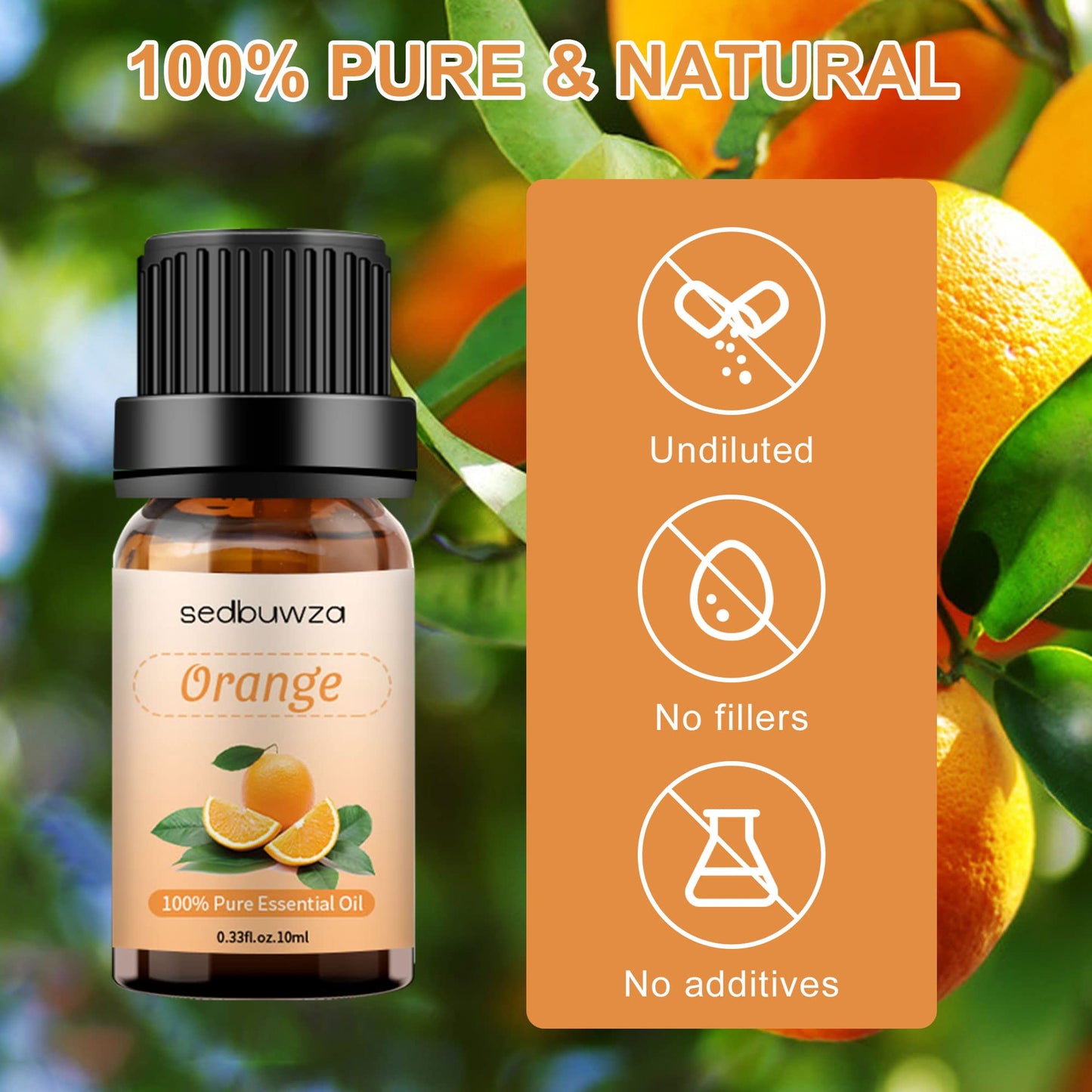 Sedbuwza Orange Essential Oil – Pure Organic Fragrance for Diffuser, Soap, Candle