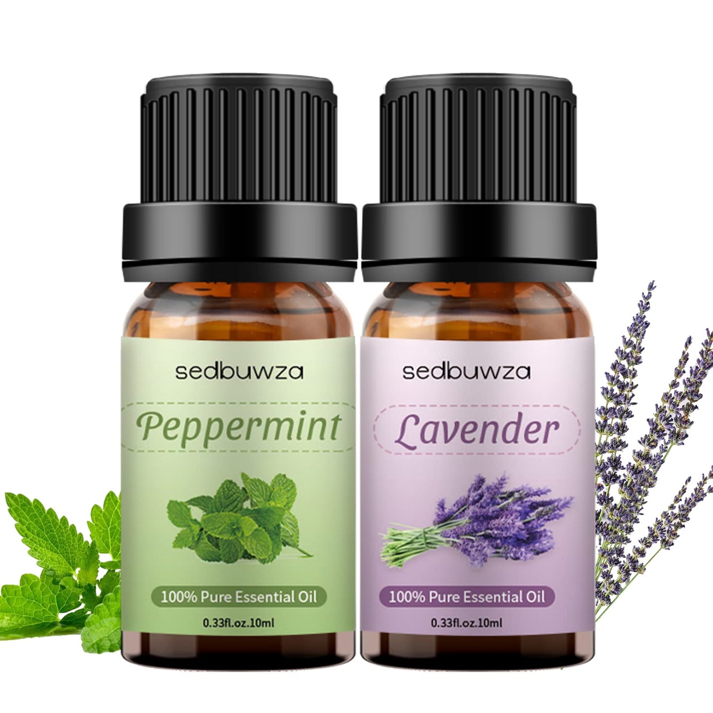 Sedbuwza Lavender & Peppermint Essential Oil Set – 2 x 10ml for Diffuser, Aromatherapy