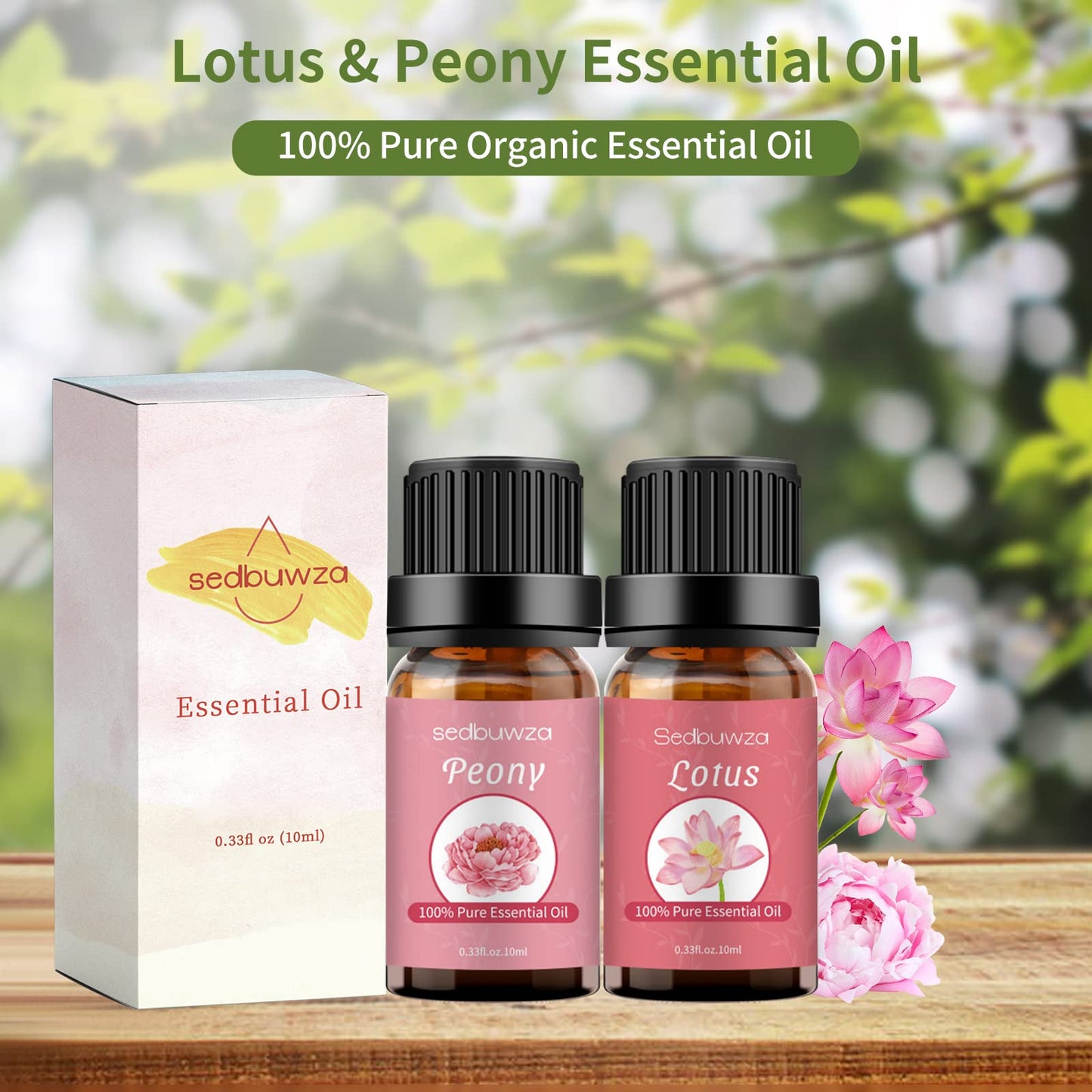 Sedbuwza Peony & Lotus Essential Oil Set – 2 x 10 ml for Diffuser, Aromatherapy